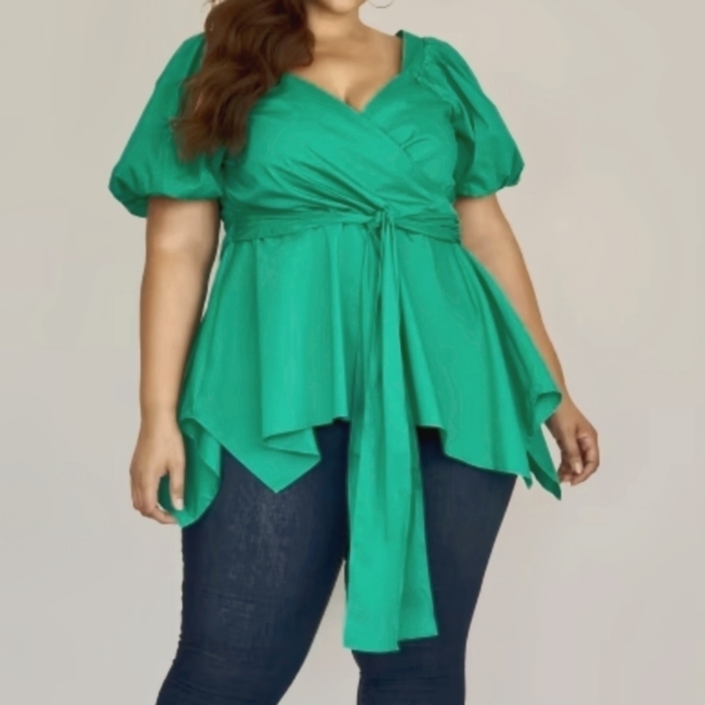 FTF Nika Puff Shoulder Peplum Blouse